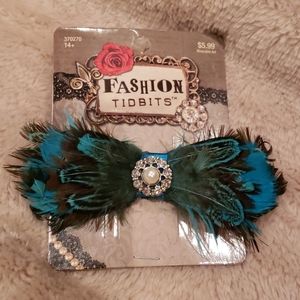 Teal feather bow hair clip